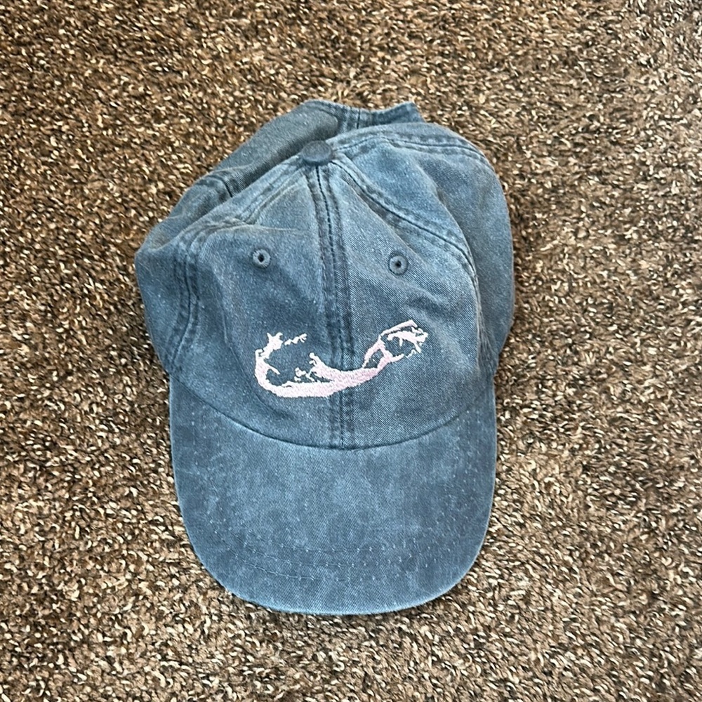 Blue Bermuda Cap with Pink Embroidery